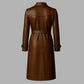 Women’s Brown Long Leather Trench Coat Handmade Genuine Leather Winter Overcoat, Vintage Belted Jacket