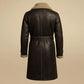 Men’s Brown Shearling Genuine Leather Trench Coat - Handmade Belted Winter Outerwear