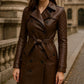 Handmade Brown Quilted Leather Trench Coat: Vintage Belted Overcoat