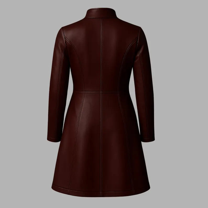 Handmade Vintage Distressed Leather Coat Women’s Long Genuine Leather Trench Jacket