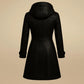 Handmade Black Leather Trench Coat: Quilted Hooded Winter Coat