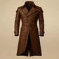 Handmade Brown Leather Trench Coat: Vintage Double Breasted Belted Jacket