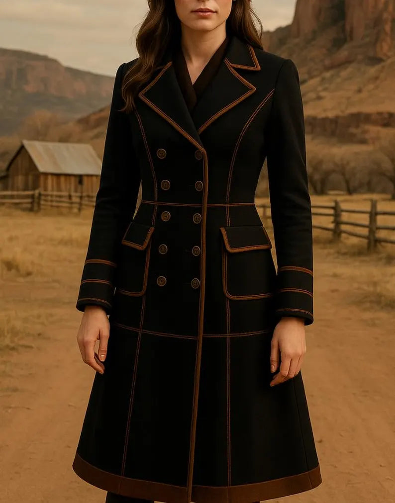 Handmade Black Suede Leather Trench Coat: Women's Double Breasted Winter Outerwear