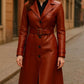 Handmade Red Leather Trench Coat: Full Length Genuine Leather Belted Jacket