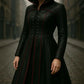 Handmade Black Gothic Leather Hooded Coat for Women Long Trench Corset Jacket Dark Fantasy Cloak Medieval Witch Costume
