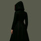 Handmade Black Gothic Leather Hooded Coat for Women Long Trench Corset Jacket Dark Fantasy Cloak Medieval Witch Costume