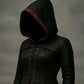 Handmade Black Gothic Leather Hooded Coat for Women Long Trench Corset Jacket Dark Fantasy Cloak Medieval Witch Costume