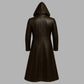 Handmade Men's Brown Leather Hooded Trench Coat: Gothic Medieval Overcoat