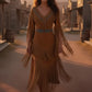 Handmade Tan Leather Fringe Dress Beaded Powwow Regalia, Western Native Style Outfit for Women