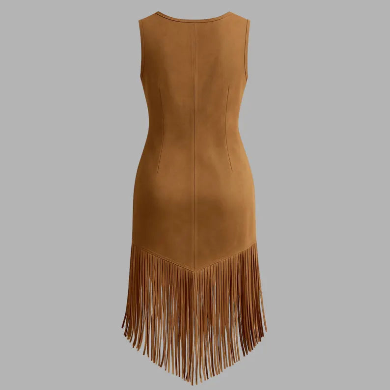 Handmade Suede Fringe Dress: Western Cowgirl Boho Mini
