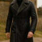 Handmade Black Leather Trench Coat: Men's Vintage Fur Collar Winter Jacket