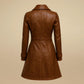 Women’s Brown Leather Coat Handmade Genuine Leather Trench Double Breasted Long Jacket Elegant Vintage Winter Outerwear