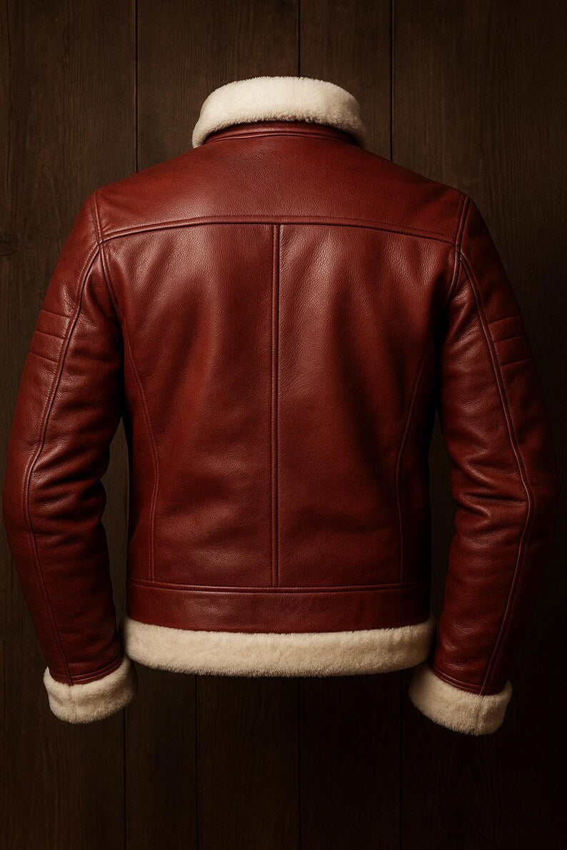 Handmade Red Leather Biker Jacket Slim Fit Winter Jacket Christmas Gift