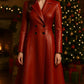 Handmade Red Leather Trench Coat: Elegant Winter Coat for Women