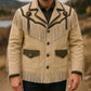 Men’s Western Fringe Jacket Beige Suede Cowboy jacket Vintage Rodeo Leather Style