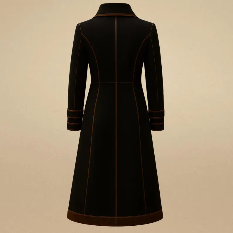 Handmade Black Suede Leather Trench Coat: Women's Double Breasted Winter Outerwear