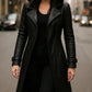 Handmade Black Leather Trench Coat: Quilted Hooded Winter Coat