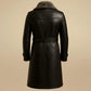 Handmade Black Leather Trench Coat: Men's Vintage Fur Collar Winter Jacket