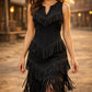 Women's Black Fringe Western Dress – Sleeveless Cowgirl Fringe Dress for Country Concerts & Rodeos