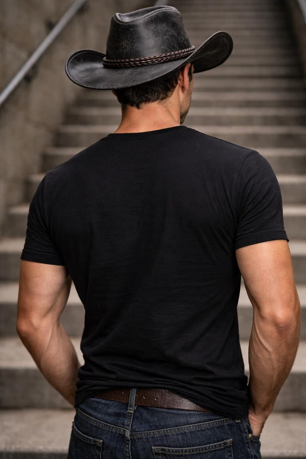 Black Leather Cowboy Hat for Men – Premium Western Wide Brim Hat with Braided Band